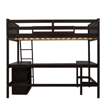 Full Size Loft Bed With Shelves With Desk - Espresso