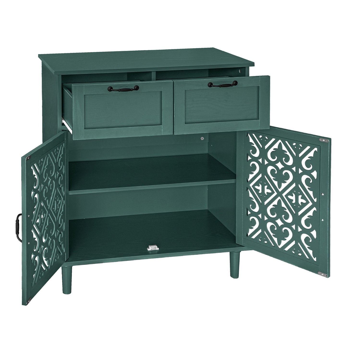 2 Door 2 Drawer Cabinet, American Furniture, Suitable For Bedroom, Living Room, Study - Dark Green