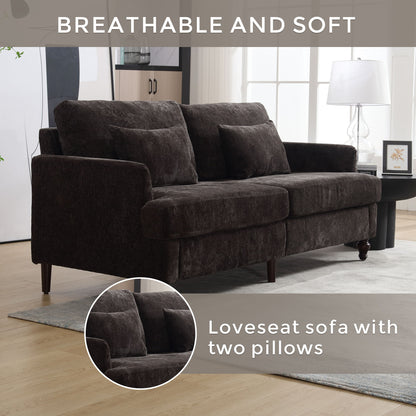 Mid Century Modern Chenille Fabric Loveseat Sofa With Brown Wood Feet, 2 Seat Upholstered Couch For Living Room Or Bedroom - Black