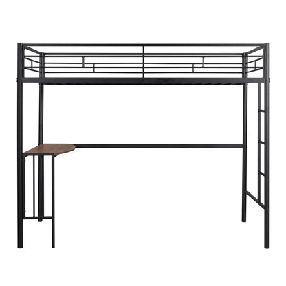 Twin Over Full Metal Bunk Bed With Desk, Ladder And Quality Slats For Bedroom - Metallic Black