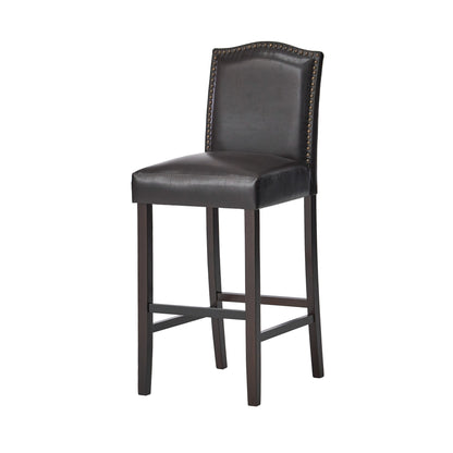 Bar Stools (Set of 2), Upholstered Barstools Armless, Rubber Wood Leg - Brown