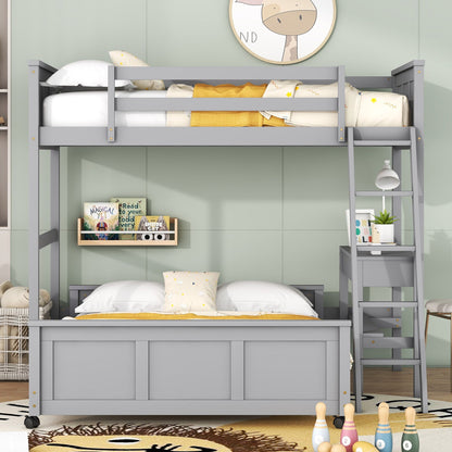 Twin Over Full Bunk Bed With Desk - Gray