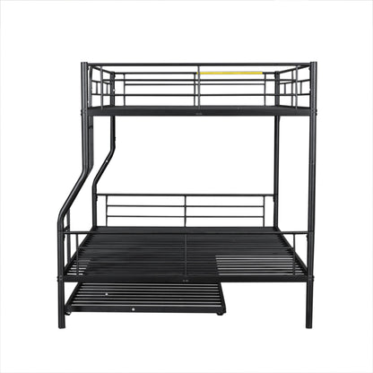 Full Long Over Queen Metal Bunk Bed With Trundle - Black