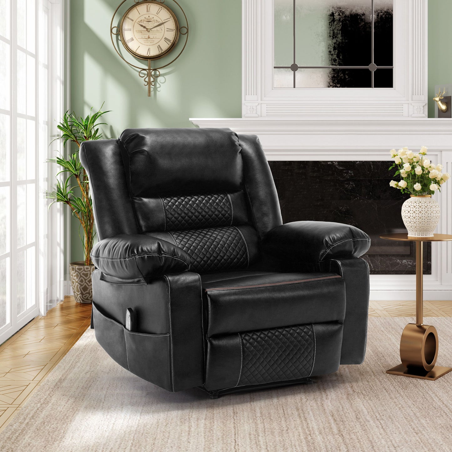 Breathable Leather Massage Recliner Chair Manual Living Room Reclining Sofa - Black