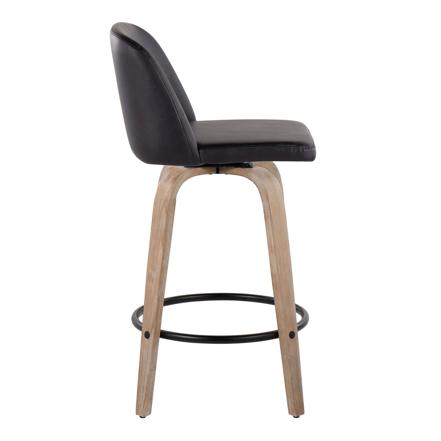 Toriano - Contemporary Fixed Height Counter Stool With Swivel With Round Footrest (Set of 2) - Whitewashed / Black