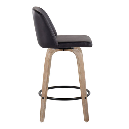 Toriano - Contemporary Fixed Height Counter Stool With Swivel With Round Footrest (Set of 2) - Whitewashed / Black
