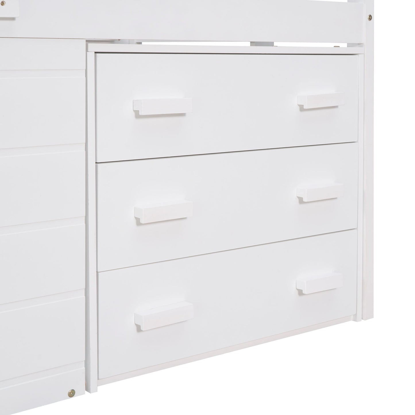 Twin Size Loft Bed With Cabinet And Shelf - White