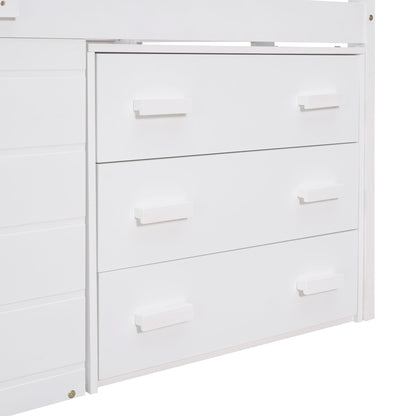 Twin Size Loft Bed With Cabinet And Shelf - White