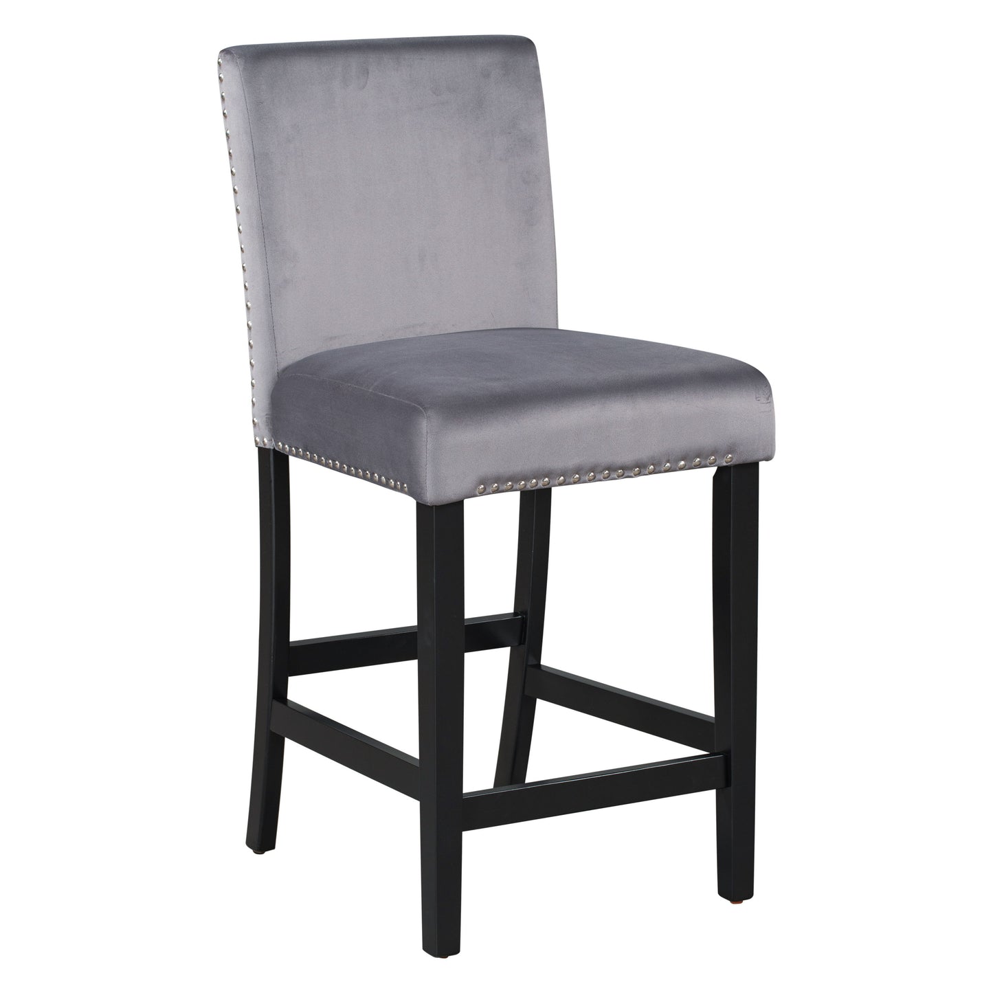5-Piece Counter Height Dining Table Set With One Faux Marble Top Dining Table And Four Velvet Upholstered Chairs - Gray