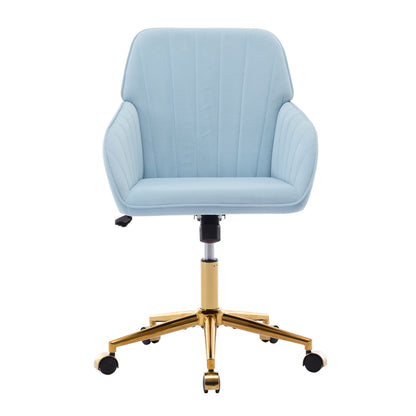 Adjustable Office Chair, Ergonomic Swivel Chair With Golden Base, Comfortable For Long Sitting - Baby Blue