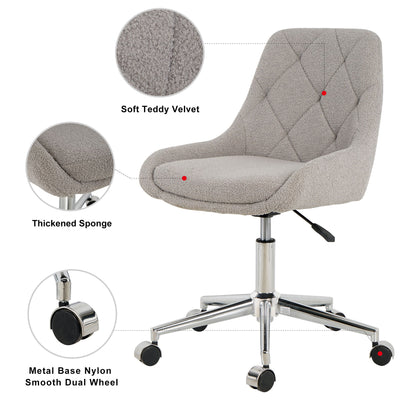 Modern Teddy Fleece Fabric Dining Chair With Chrome Legs, Soft And Comfortable - Gray