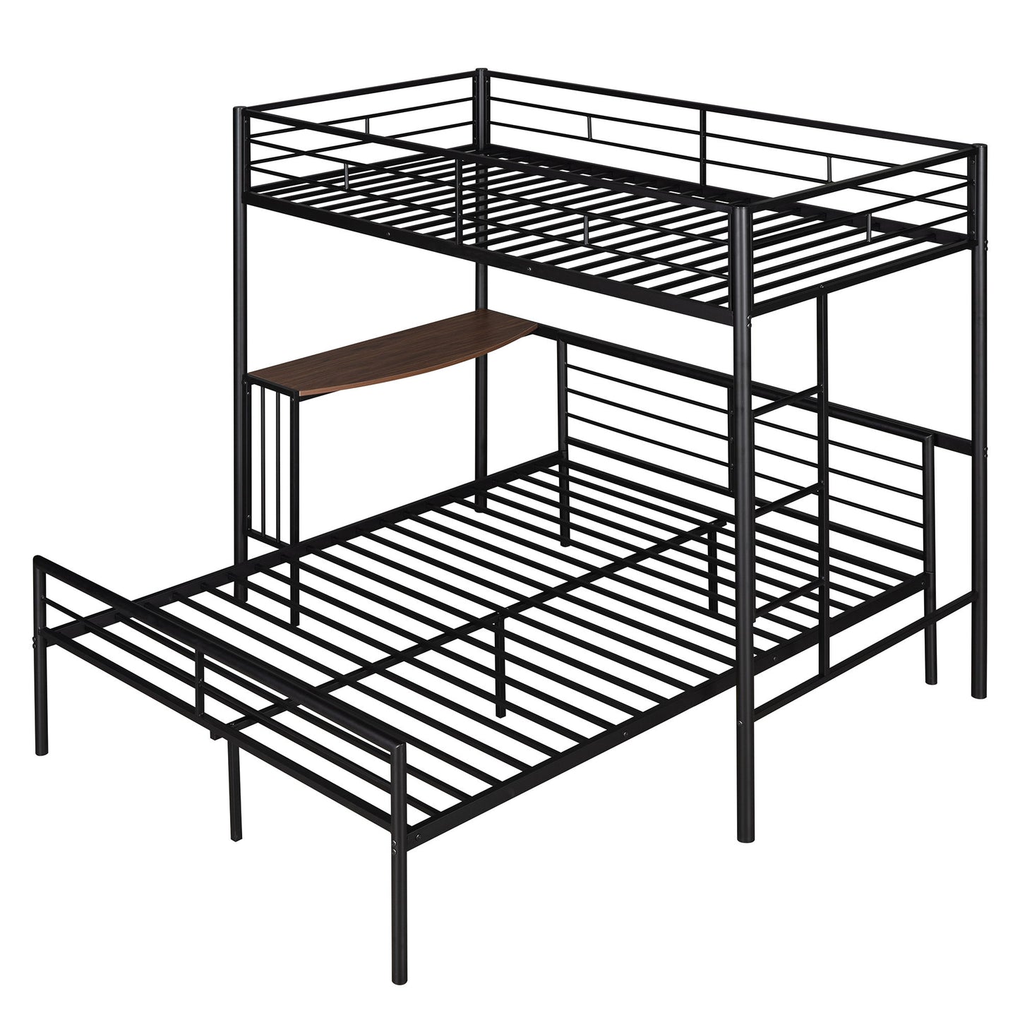 Twin Over Full Metal Bunk Bed With Desk, Ladder And Quality Slats For Bedroom - Metallic Black