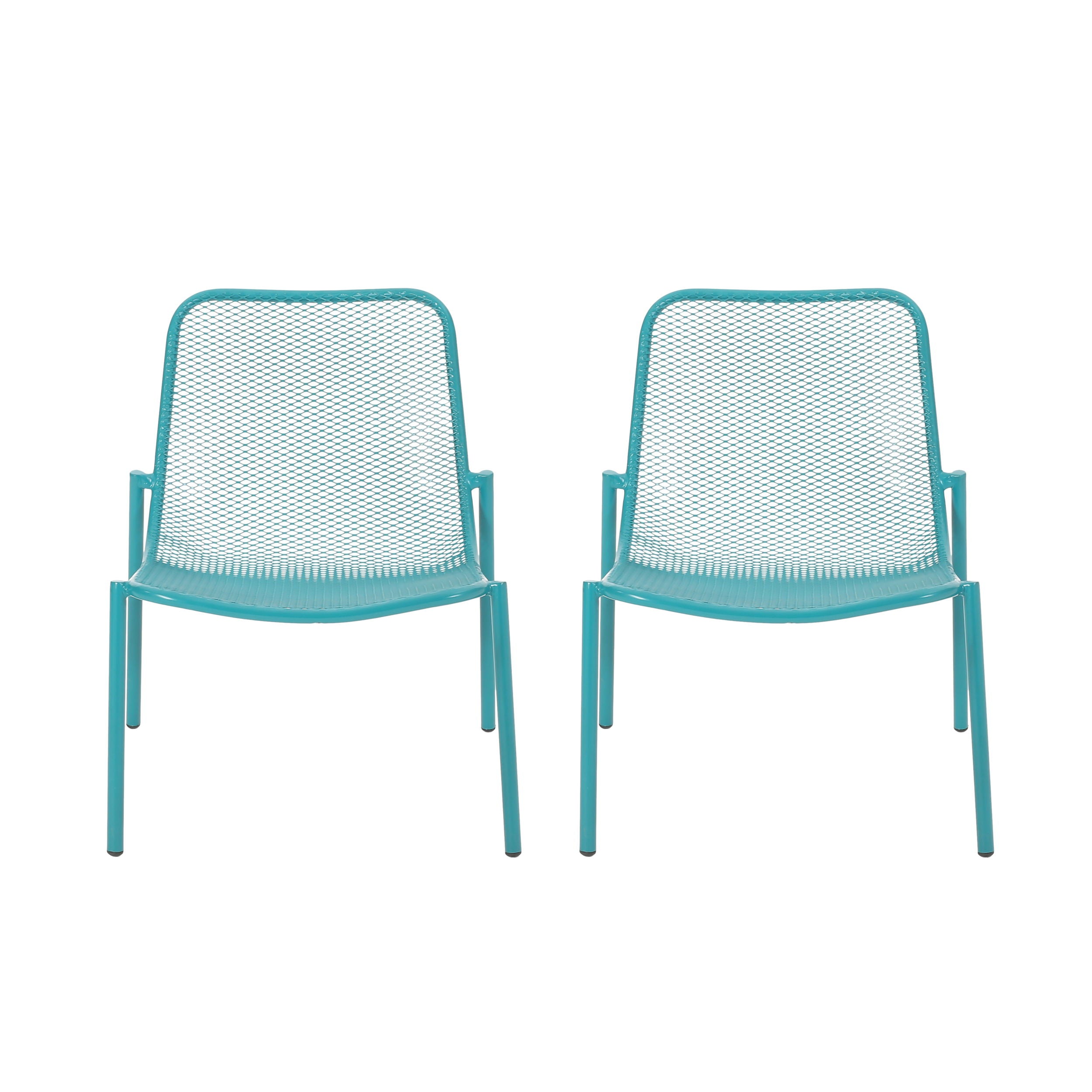 Outdoor Iron Chair With Mesh Design - Teal