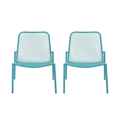 Outdoor Iron Chair With Mesh Design - Teal