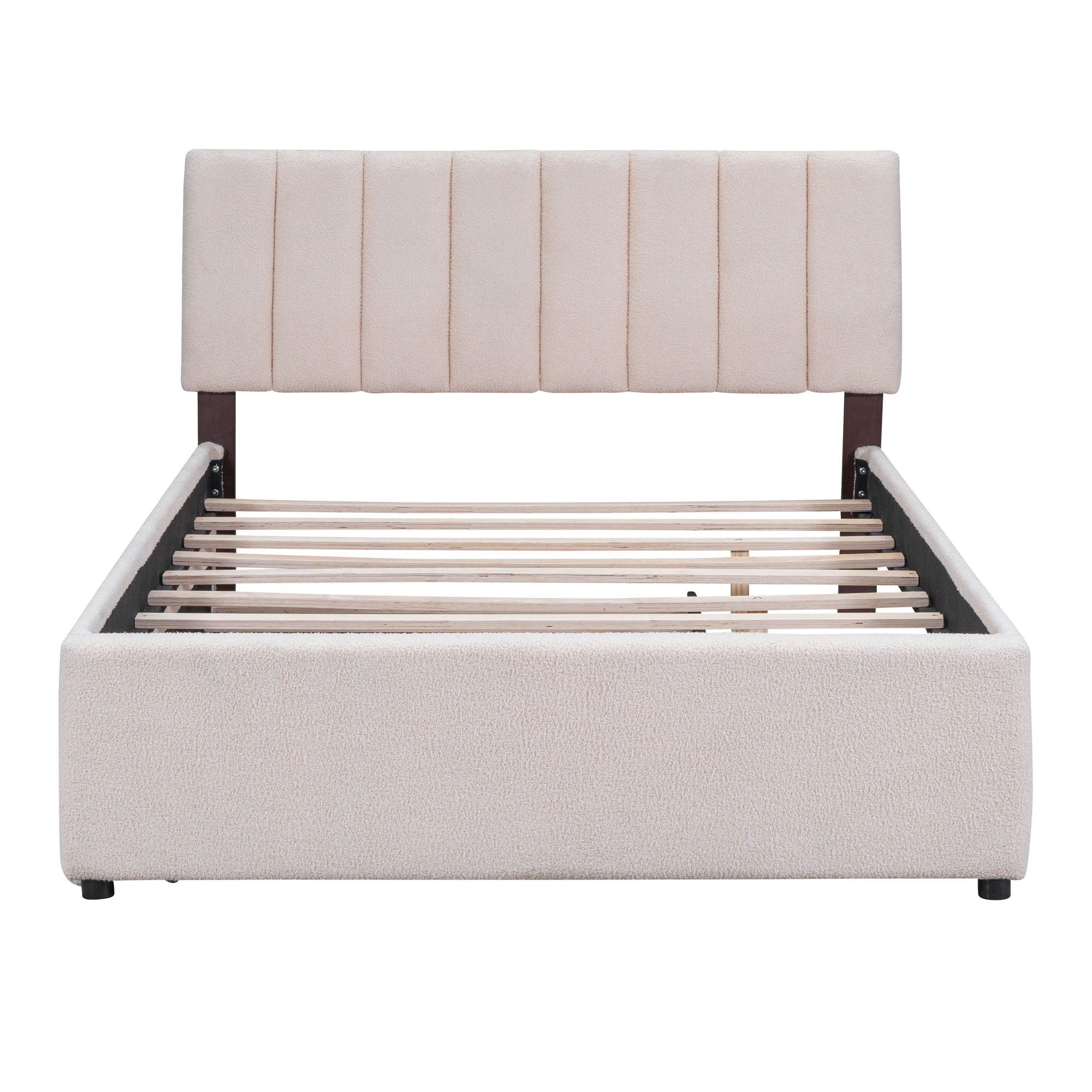 Full Size Upholstered Platform Bed With Twin Size Trundle - Beige