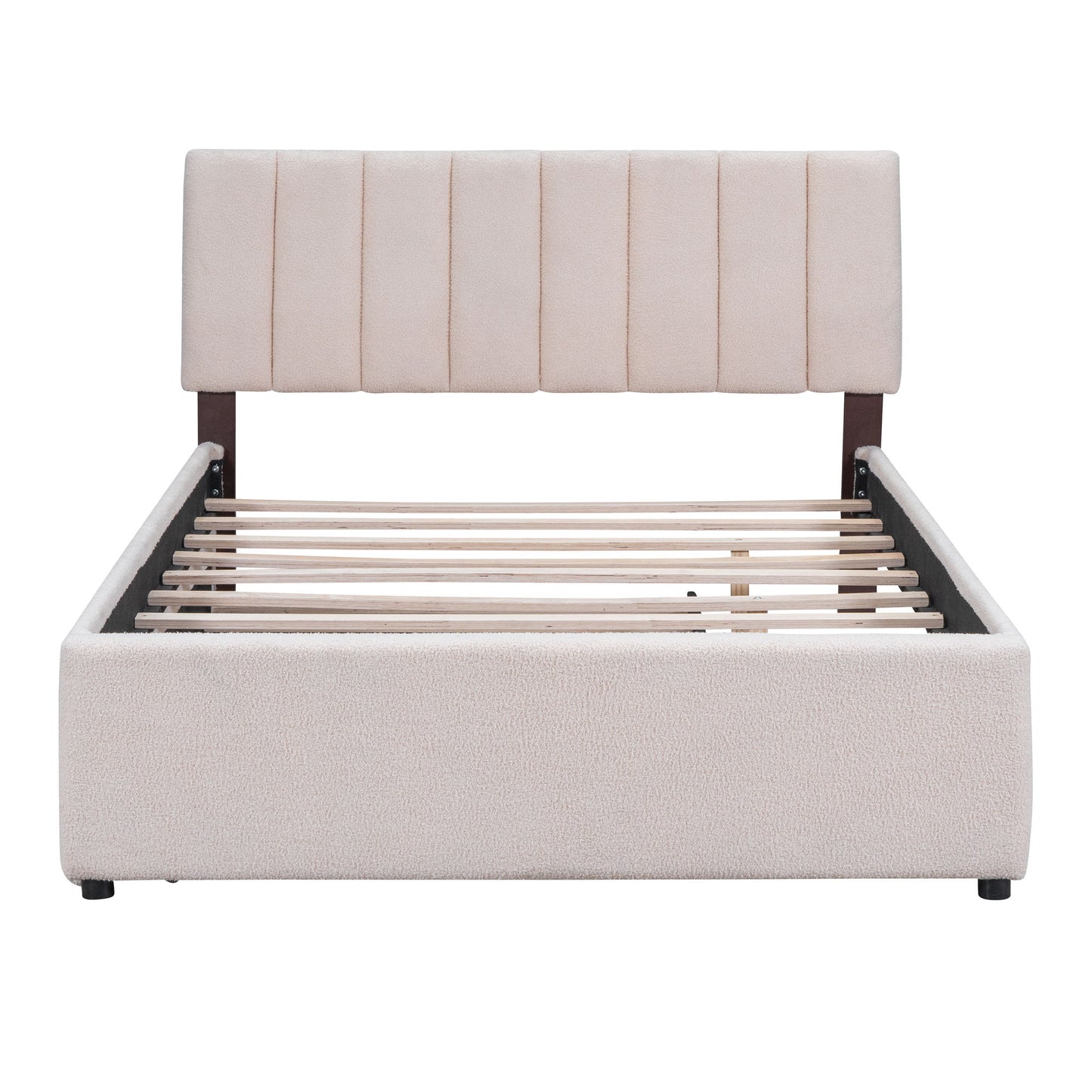Full Size Upholstered Platform Bed With Twin Size Trundle - Beige