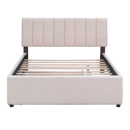 Full Size Upholstered Platform Bed With Twin Size Trundle - Beige