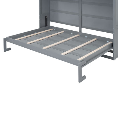 Queen Size Murphy Modern Bed With Top Cabinets For Space Saving And Comfort - Gray