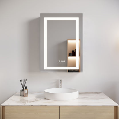 26" X 20" Bathroom Medicine Cabinet With LED Mirror, Anti-Fog, Waterproof, 3000K~6000K Single Door Lighted Bathroom Cabinet With Touch Swich, Dimmable, Recessed Or Surface Mount (Left Door) - Silver