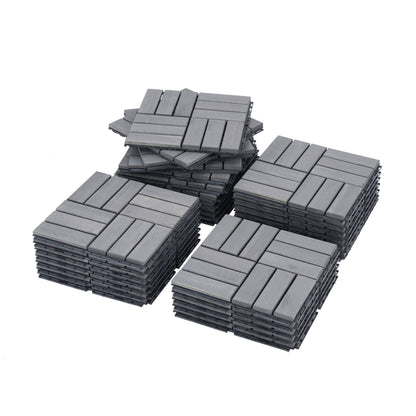 30 Piece Interlocking Deck Tiles Checker Pattern, Square Acacia Hardwood Outdoor Flooring For Patio, Bancony, Pool Side - Light Gray