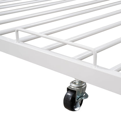 Full Size Platform Bed Frame With Trundle, USB Ports And Slat Support, No Box Spring Needed - White