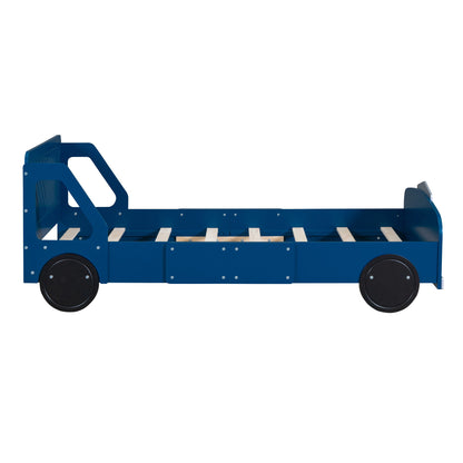 Twin Size Car Shaped Platform Bed With Wheels - Blue