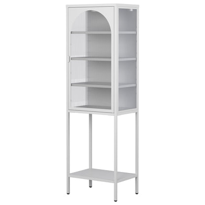 Metal Glass Door Display Storage Cabinet - 5 Tier Cube Bookshelf Storage Cabinet With 3 Adjustable Shelves For Kitchen, Dining Room, Living Room, Bathroom, Home Office - Antique White
