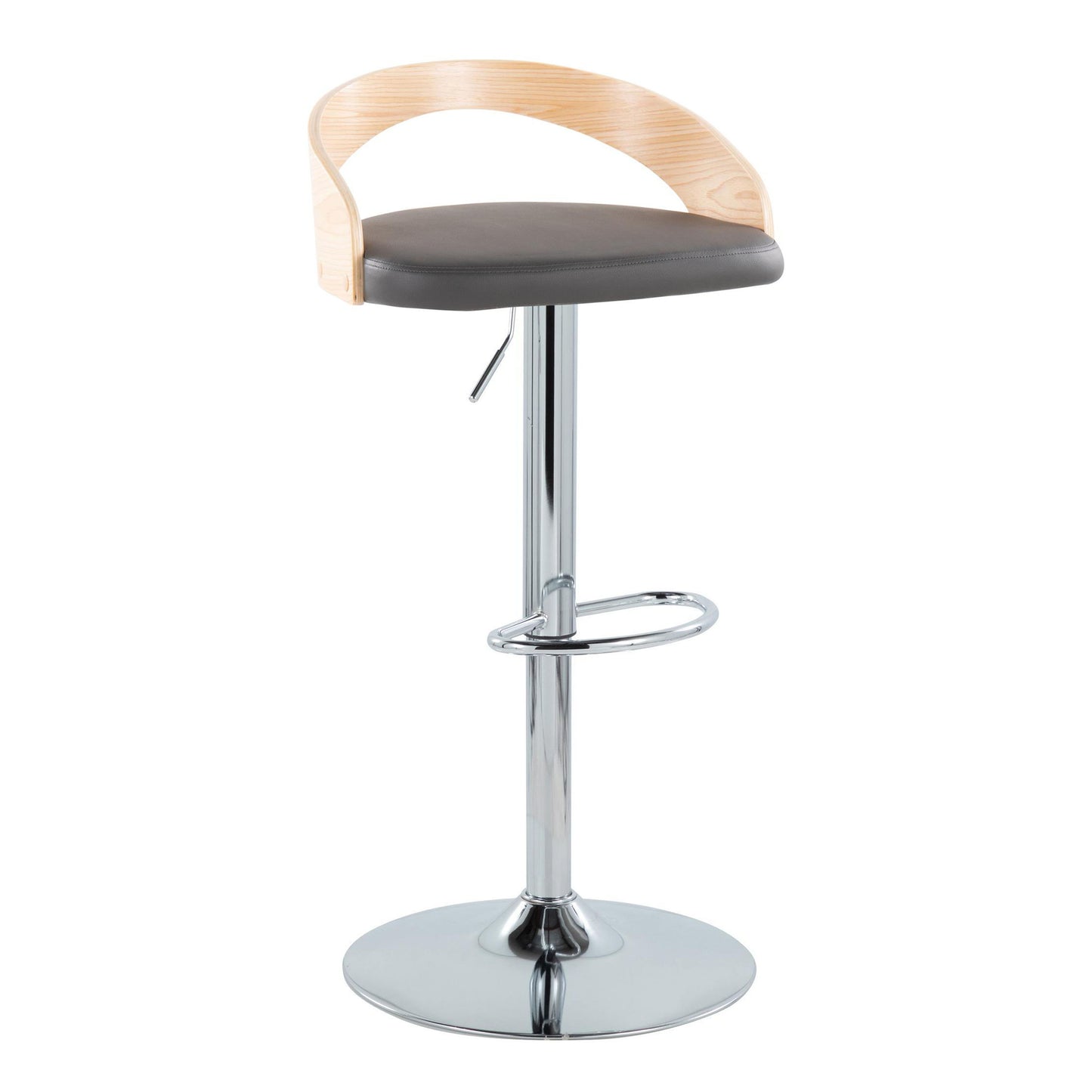 Grotto - Mid-Century Modern Adjustable Height Barstool With Swivel With Oval Footrest (Set of 2) - Chrome / Natural / Gray