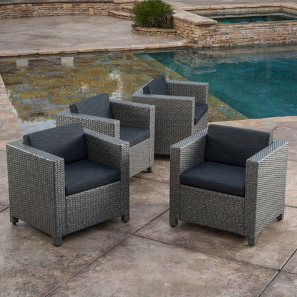 Outdoor Club Chair With Water Resistant Cushion And Square Arms (Set of 4) - Black