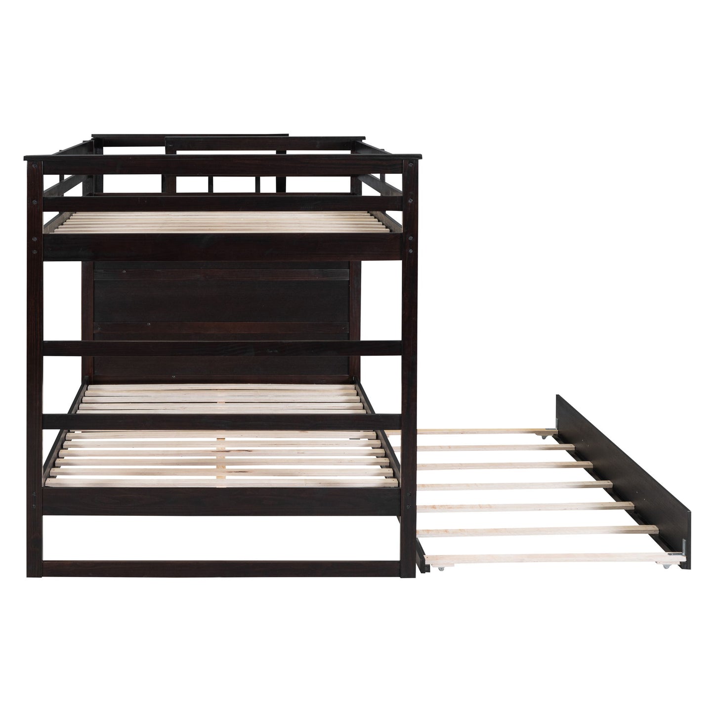 Full Over Full Bunk Bed With Twin Size Trundle And Staircase - Espresso