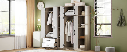 6 Door Wardrobe With Shelves And Drawers - Natural