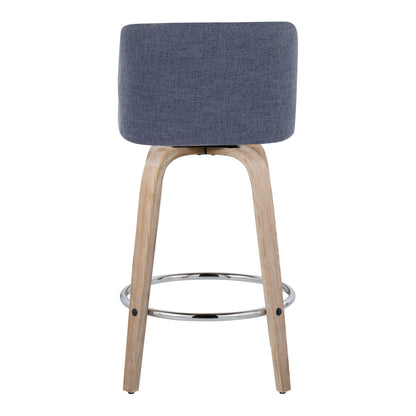 Toriano - Contemporary Fixed Height Counter Stool With Swivel With Round Footrest (Set of 2) - Whitewashed / Blue
