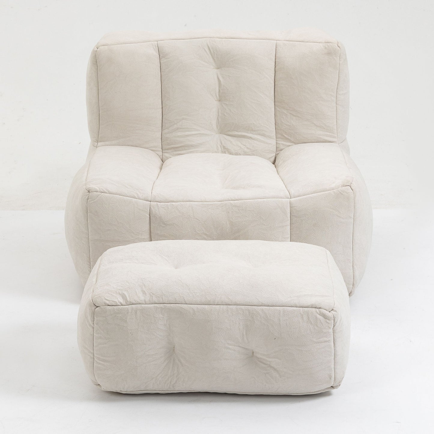 Fluffy Bean Bag Chair, Comfortable Bean Bag For Adults And Children, Super Soft Lazy Sofa Chair With Memory Foam And Ottoman, Indoor Modern Focus Bean Bag Chair For Living Room, Bedroom, Apartment - White