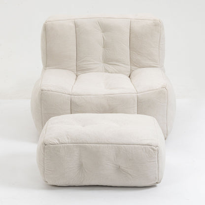 Fluffy Bean Bag Chair, Comfortable Bean Bag For Adults And Children, Super Soft Lazy Sofa Chair With Memory Foam And Ottoman, Indoor Modern Focus Bean Bag Chair For Living Room, Bedroom, Apartment - White
