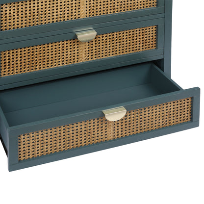 3 Drawer Cabinet - Natural Rattan, Suitable For Bedroom - Green