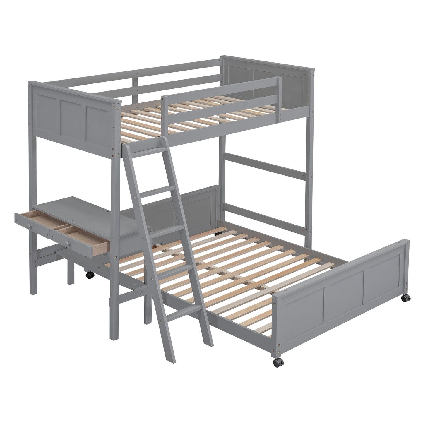 Twin Over Full Bunk Bed With Desk - Gray