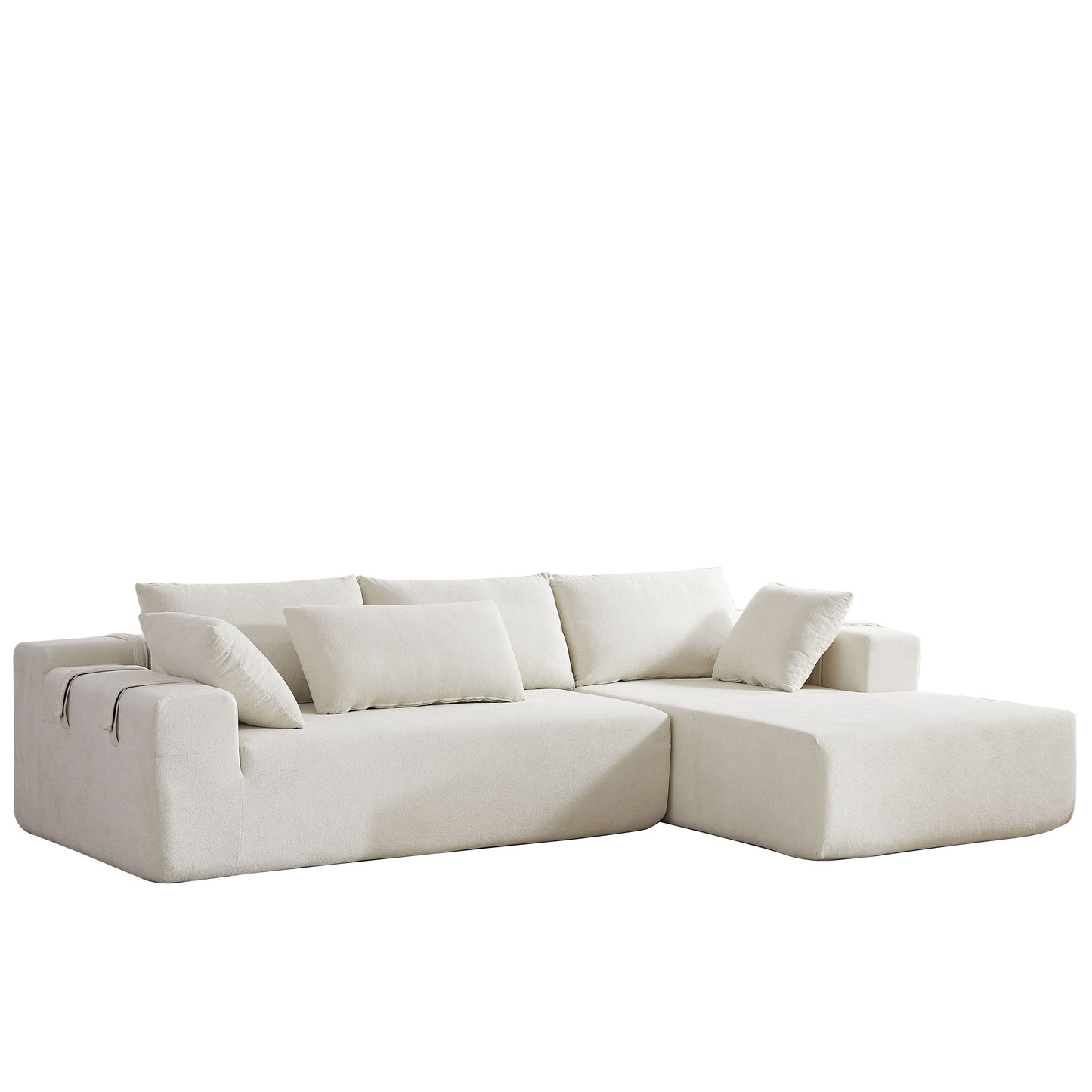 Modern Chenille Upholstered Sectional Sofa Couch Set, Modular L Shaped Sectional Living Room Sofa Set & 6 Pillows, Free Combination - Beige