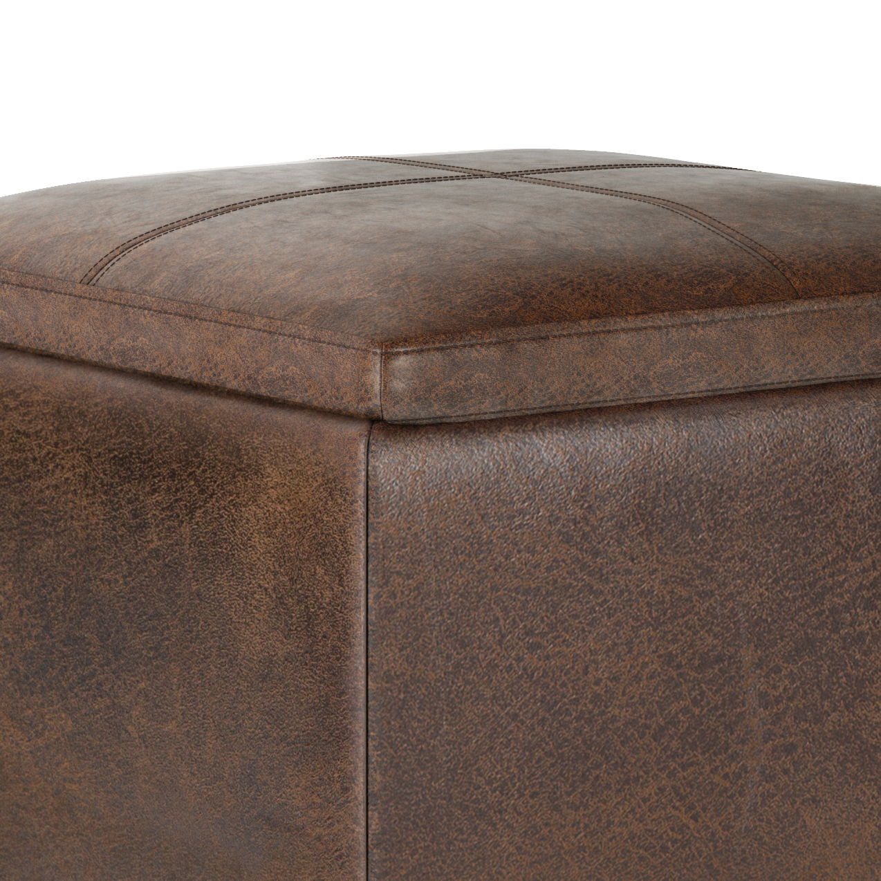 Rockwood - Cube Storage Ottoman With Tray - Distressed Brown