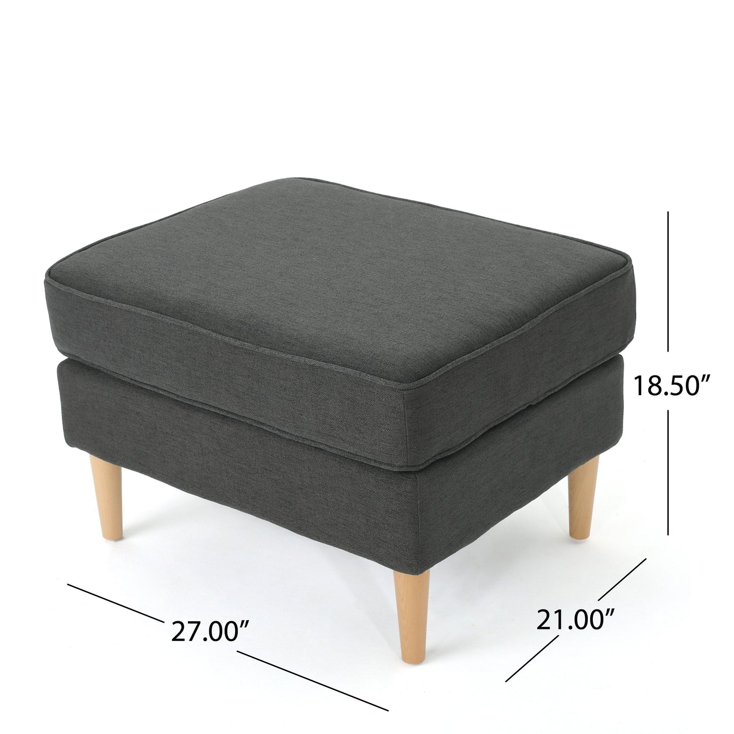 Upholstered Ottoman With Tapered Legs - Dark Gray