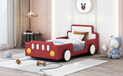 Twin Size Race Car Shaped Platform Bed & Wheels - Red