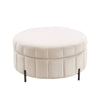 Upholstered Round Ottoman With Reversible Lid, Storage Stool, Channel Tufted Pumpkin Shape Footstool For Living Room, Bedroom And Office - Beige