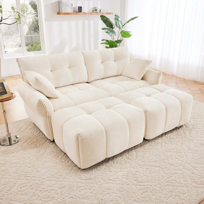 Cozy Plush 2 Seater Sofa Set With Ottomans And Throw Pillows - White