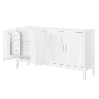 4 Door Sideboard Storage Cabinet With Door Shelf For Living Room And Dining Room, 2 Large Cabinets With Adjustable Shelf - White