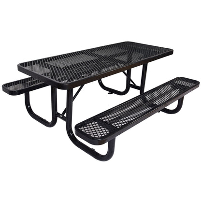 Rectangular Outdoor Steel Picnic Table With Umbrella Pole - Black