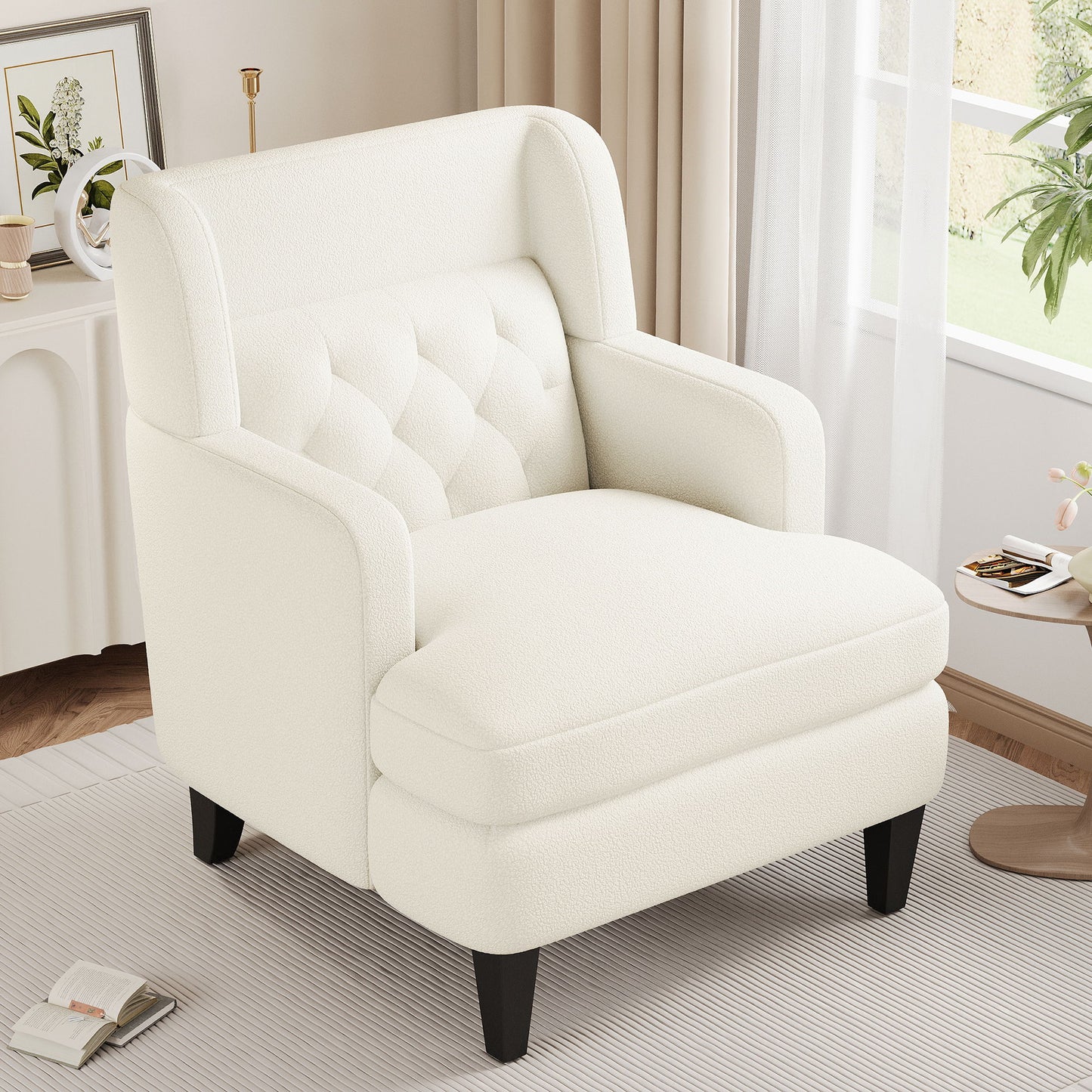 Upholstered Accent Chair Tufted Armchair For Living Room - Beige