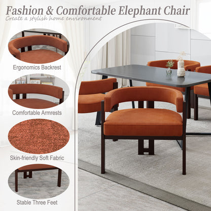 Modern Accent Chair Teddy Upholstered Armchair Open Back 3 Legs Barrel Dining Chair - Orange