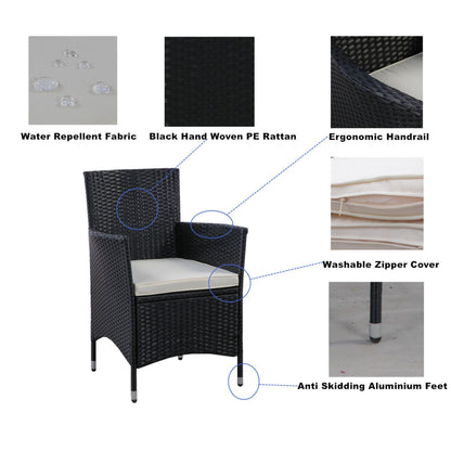 5 Piece Outdoor Patio Wicker Dining Set Patio Wicker Furniture Dining Set With Top - Black / Creme