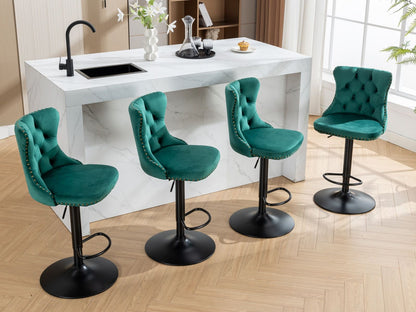 Swivel Velvet Barstools Adjusatble Seat Height, Modern Upholstered Bar Stools With Backs Comfortable Tufted For Home Pub And Kitchen Island (Set of 2) - Green