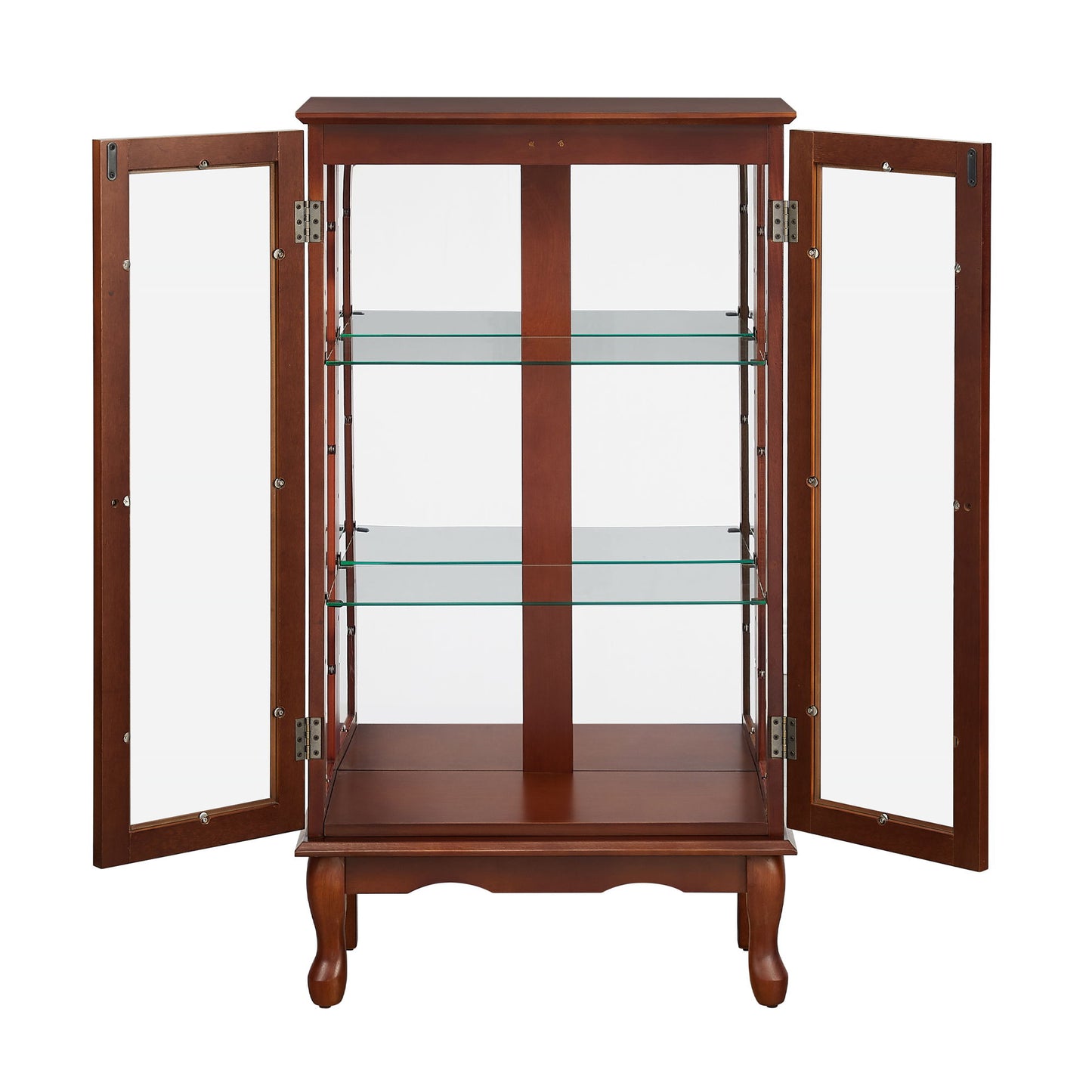 Curio Cabinet Lighted Curio Diapaly Cabinet With Adjustable Shelves And Mirrored Back Panel, Tempered Glass Doors (3 Tier), (E26 Light Bulb Not Included) - Walnut