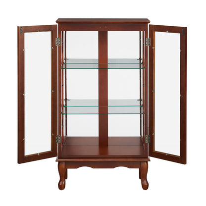 Curio Cabinet Lighted Curio Diapaly Cabinet With Adjustable Shelves And Mirrored Back Panel, Tempered Glass Doors (3 Tier), (E26 Light Bulb Not Included) - Walnut